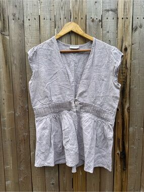 Homefrocks linen Lavender V-Neck Smocked Waist Peplum Tunic